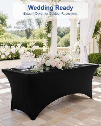 Smiry 5 Pack Spandex Table Cloth 6FT, Elastic Fitted Black Tablecloth
