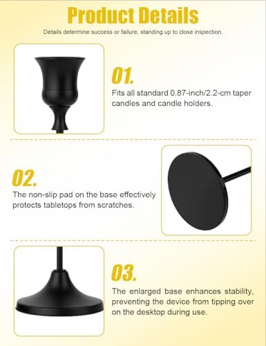 4 Sets(12 Pcs) Black Tapered Candle Holder,Candlestick Tall Metal Candlestick...