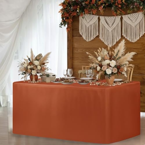 HolidayIdeas 4-Pack 6ft Rust Fitted Tablecloth for Fall Festival