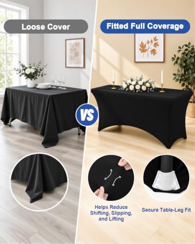 Smiry 5 Pack Spandex Table Cloth 6FT, Elastic Fitted Black Tablecloth