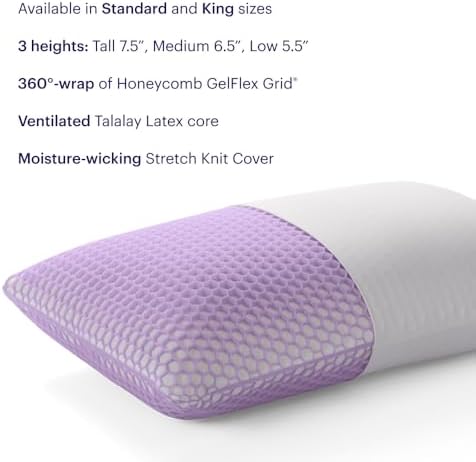 Purple Harmony Pillow - Medium Loft, Standard Size, Cooling Gel Neck Pillow