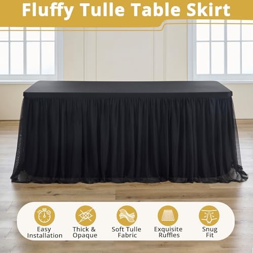 Black Tulle Tablecloth for 8 FT Rectangle Tables 4-Pack, Ideal for Weddings