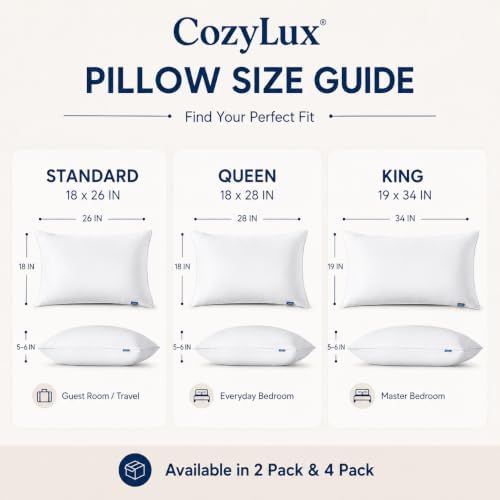 CozyLux Bed Pillows Standard Size Set of 4, 18" x 26", Medium Support