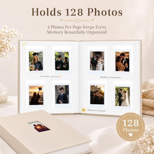 Ruibytree 128 Pockets Instax Mini Photo Album for 2x3 Pictures, Beige