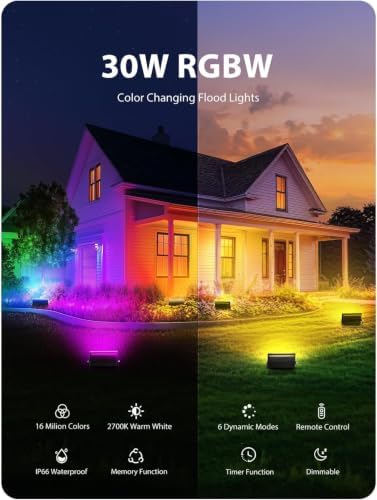 Onforu LED Flood Light Outdoor 300W Equivalent, 30W Color Changing RGBW Flood...