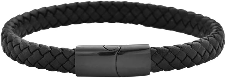 Geoffrey Beene Men's Braided Genuine Leather Bracelet with Stainless Stee...