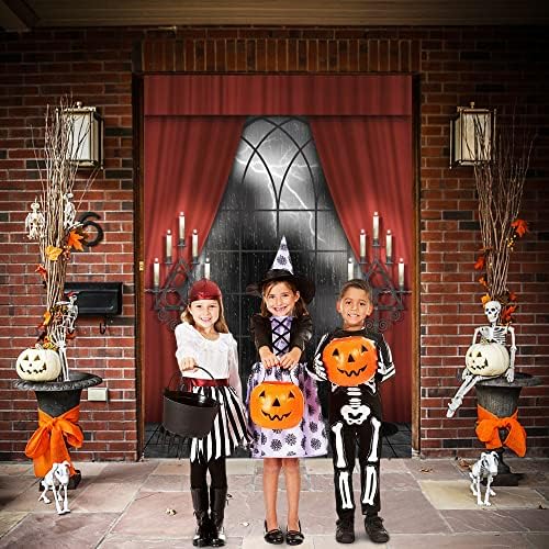 Renaiss 8x12ft Vintage Gothic Window Backdrop Red Curtain Candlestick Black F...