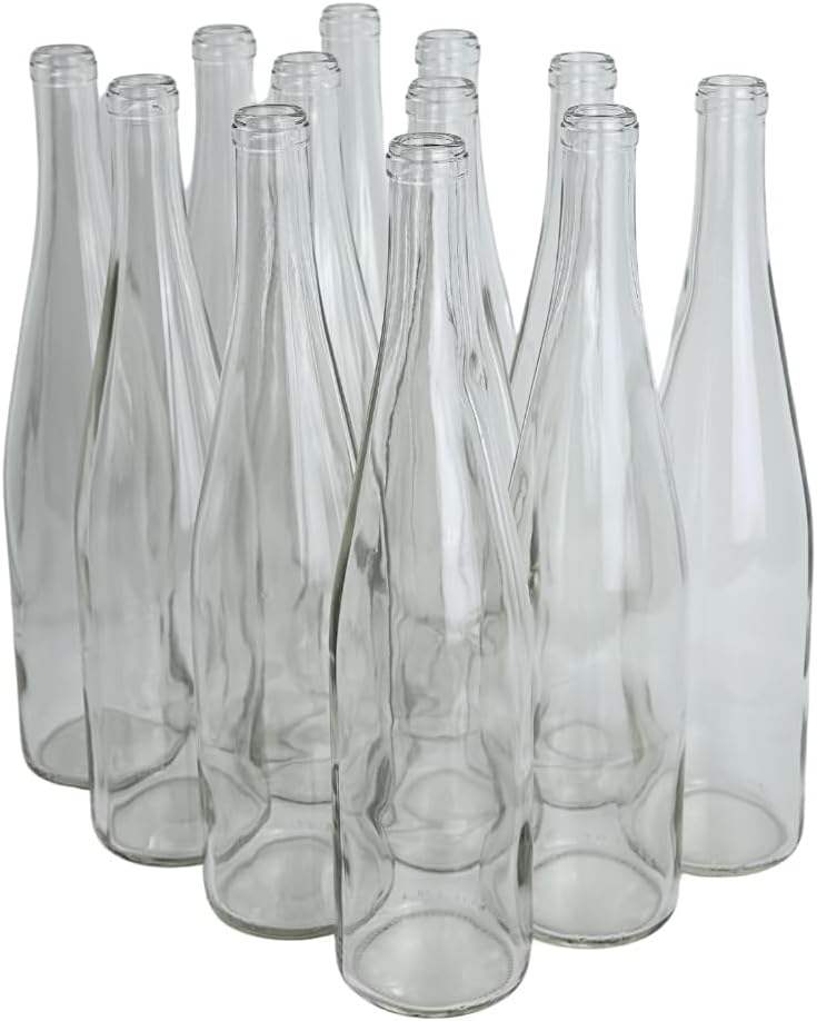 750ml Wine Bottles Clear, W13 Stretch Hock Riesling, 12-Pack - NO CORKS