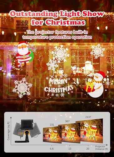 Christmas Projector Lights Outdoor 26 HD Effects (3D Ocean Wave + Patterns) W...