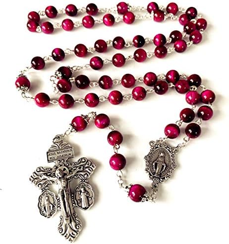elegantmedical Handmade Red Tiger Eye Beads Our Lady of Grace Rosary Peacock ...