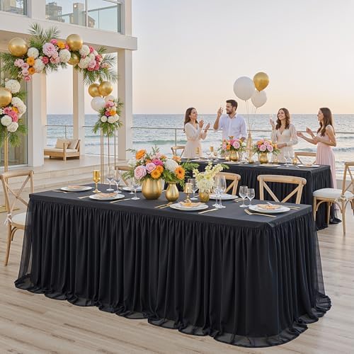 Black Tulle Tablecloth for 8 FT Rectangle Tables 4-Pack, Ideal for Weddings