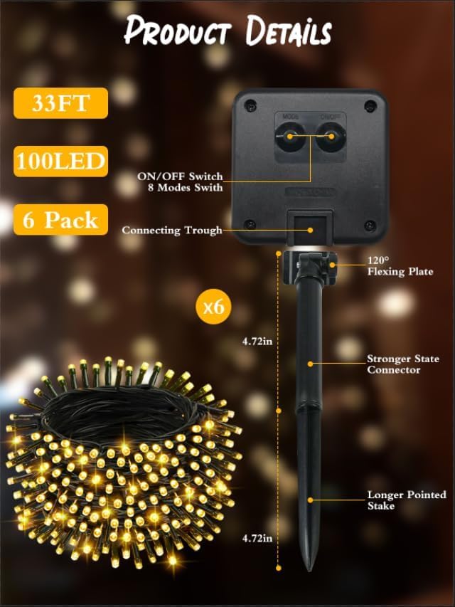 6 Pack Solar Christmas Lights Outdoor, 234FT 600 LED Solar String Lights