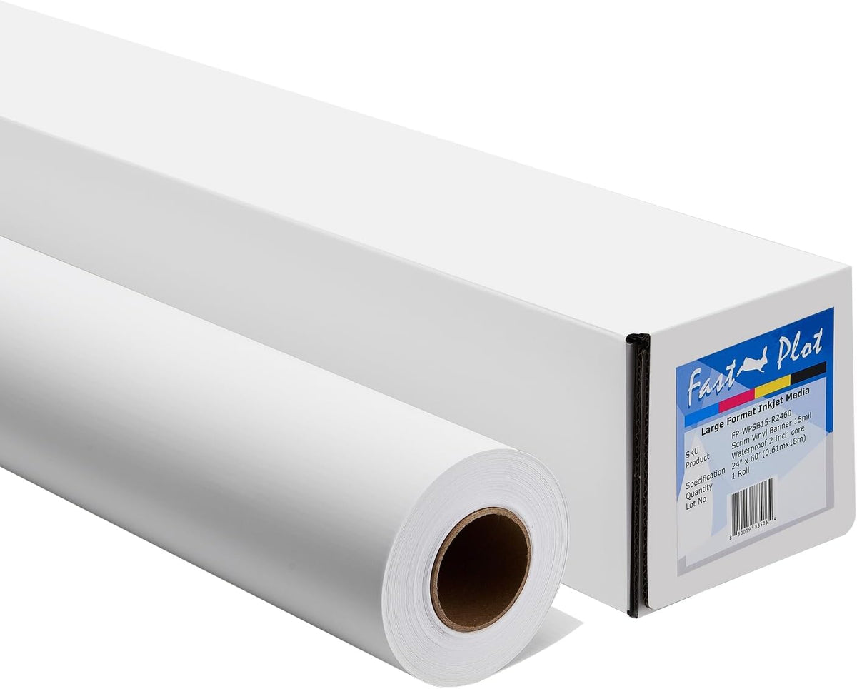 FastPlot Outdoor Scrim Vinyl Banner- Waterproof 15 mil 400g - 24inch x 60ft R...