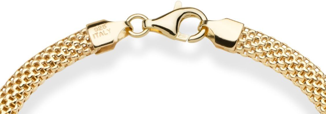 Miabella Italian 18K Gold Over 925 Sterling Silver 5mm Mesh Bracelet Women