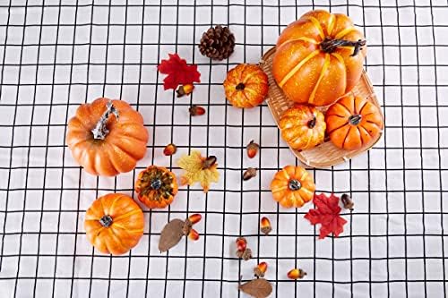 Artmag 8 Pcs Assorted Sizes Harvest Orange Artificial Pumpkins for Fall Hallo...