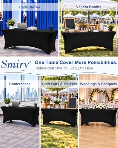 Smiry 5 Pack Spandex Table Cloth 6FT, Elastic Fitted Black Tablecloth