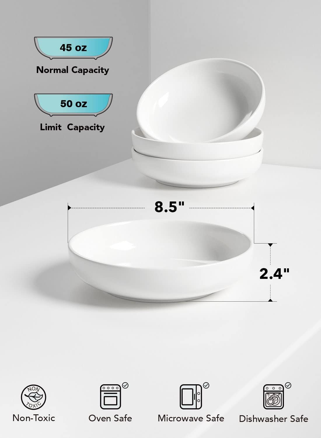 LE TAUCI Pasta Bowls 45 oz, Salad Bowls Set for Serving Soup, Pasta, Noodle, ...