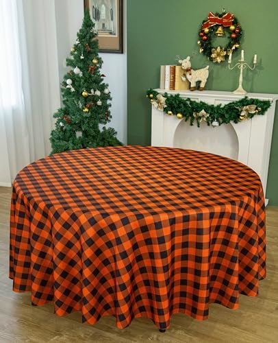 Waterproof Plaid Tablecloth Fabric - Round 108 Inch Classic Gingham Checker T...