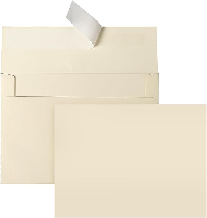 Ivory Blank Cards and Envelopes (Unfolded), Goefun 5x7 Flat Cream Cardstock and A7 Envelopes Self Seal 100 Pack for Wedding, Invitations, DIY Greeting Cardstock, Thank You Cards & All Occasion