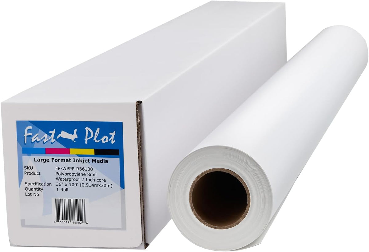 FastPlot Polypropylene Banner 8 mil Waterproof - 36inch x 100ft Roll - 2inch ...