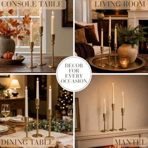 PERFNIQUE Gold Candle Holders for Candlesticks Set of 3, Cast Iron Decor
