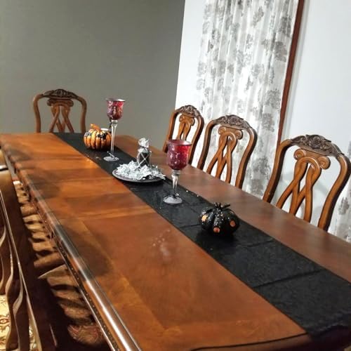 6 Pack Black Sequin Table Runner 12x108 Inch, High Density Sparkly Glitter Ta...