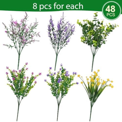 Hananona 48 Pcs Artificial Flowers Outdoor, Faux Artificial Plants UV Resista...