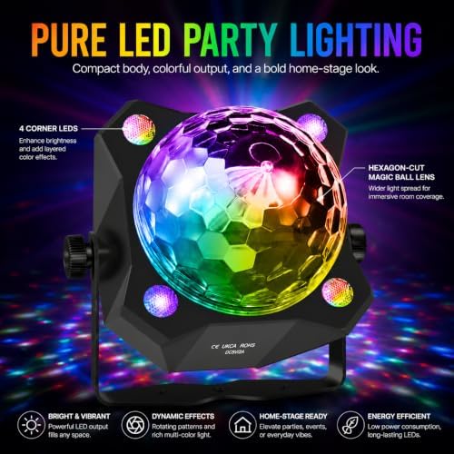 Disco Ball Light with Remote, Sound Activated Strobe and UV Blacklight