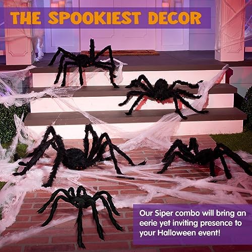 JOYIN 5 Packs Halloween Decorations Outdoor Giant Spiders, Large Black Hairy ...