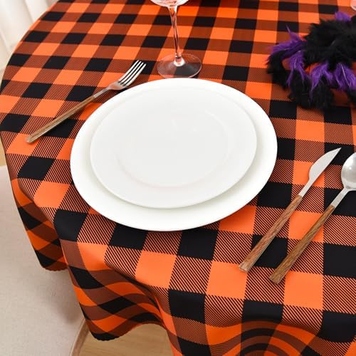 Waterproof Plaid Tablecloth Fabric - Round 108 Inch Classic Gingham Checker T...