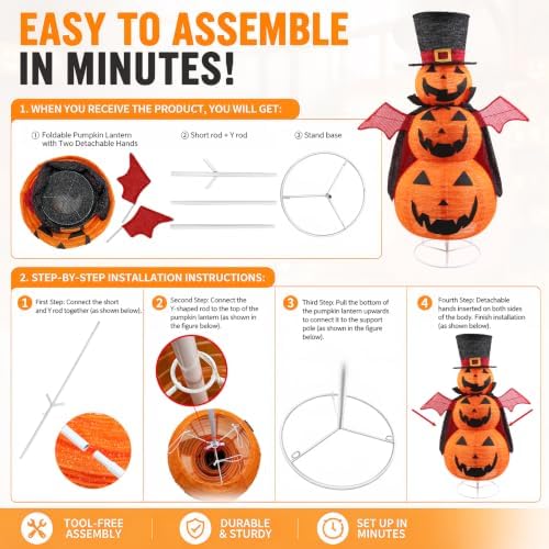 3-Tier Collapsible Halloween Pumpkin Decorations for Porch & Yard