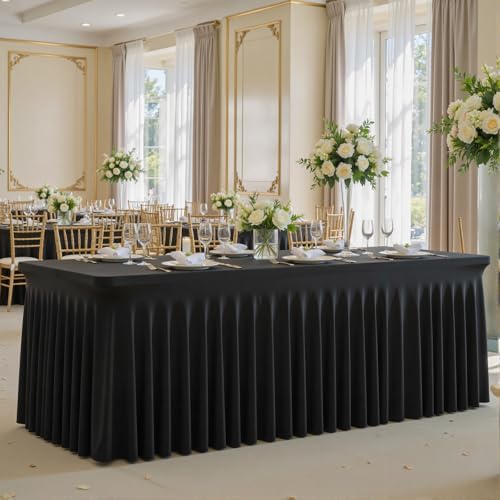 Besutolife 4 Pack Black Spandex Table Cloth for 6ft Rectangle Tables, Wrinkle...
