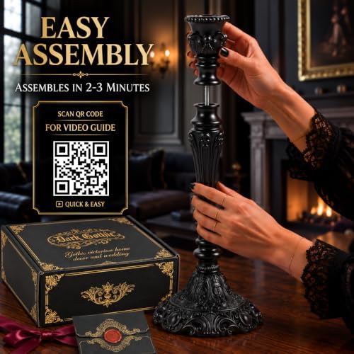 Gothic Victorian Candlesticks Set of 2, Black Metal Taper Candle Holders