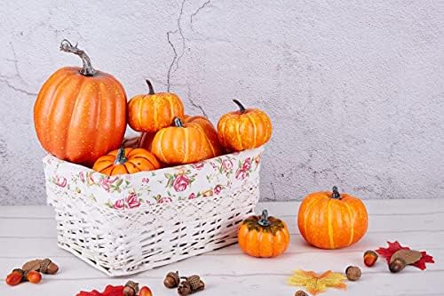 Artmag 8 Pcs Assorted Sizes Harvest Orange Artificial Pumpkins for Fall Hallo...