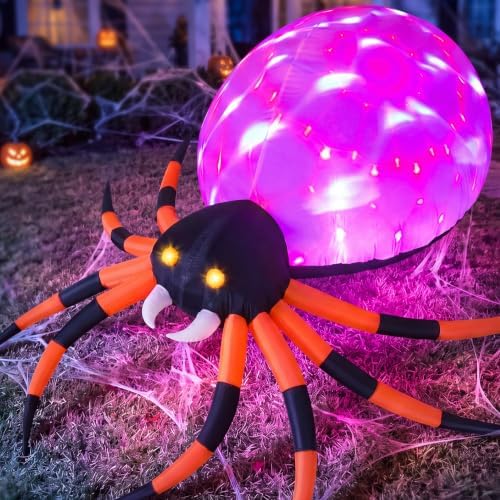 JOYIN 8 FT Halloween Inflatable Giant Spider Outdoor Decorations, Blow Up Spider Yard Decorations with Rotating Colorful Light and Glowing Eyes for Halloween Party Lawn Garden Outside Decor