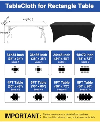 Smiry 5 Pack Spandex Table Cloth 6FT, Elastic Fitted Black Tablecloth