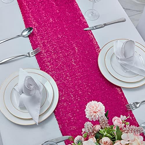Pufogu 12 x 72 inches Hot Pink Sequin Table Runner, 6 Packs