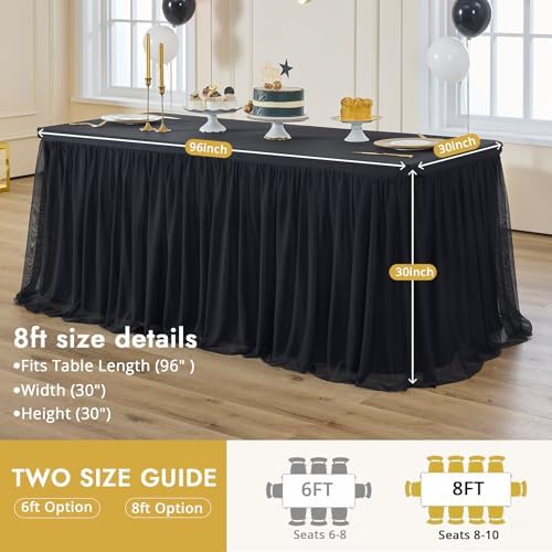 Black Tulle Tablecloth for 8 FT Rectangle Tables 4-Pack, Ideal for Weddings