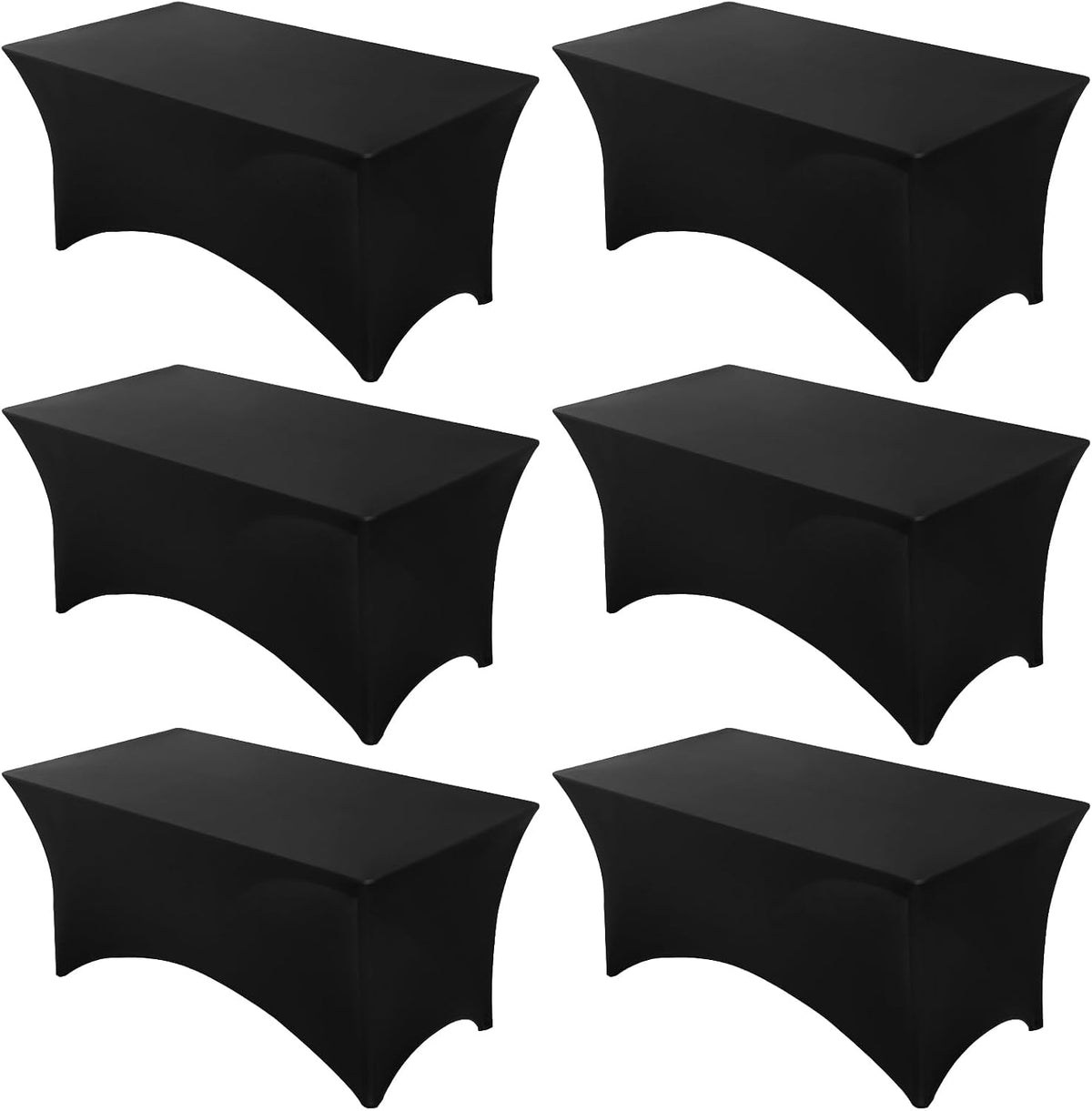 Fixwal 6 Pack 6FT Black Tablecloth Rectangle Spandex Fitted Table Cover