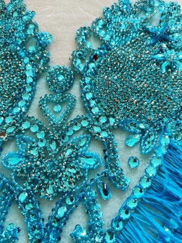 Pure Handmade Bodice lace Rhinestones Applique Sewing Stones Beads Crystal Tr...
