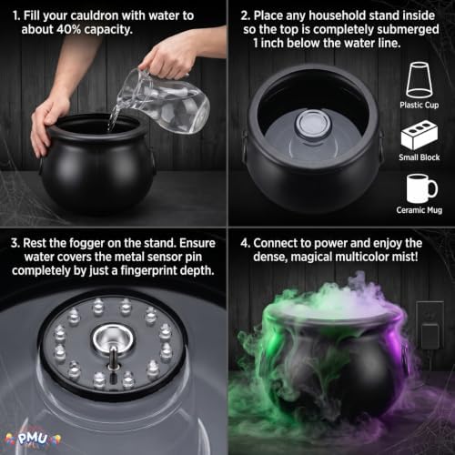 PMU 2pc Cauldron Set, 12in Black Cauldron w/Mist Maker & Multicolor Fogger