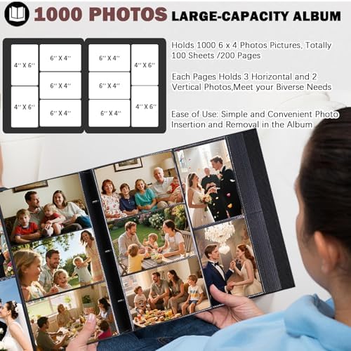 Ruibytree Extra Large Capacity Photo Album 4x6 Pictures 1000 Pockets, Black
