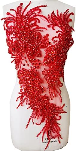Handmade Rhinestones lace Applique handsewing Beads Sequins Trim Patches for ...