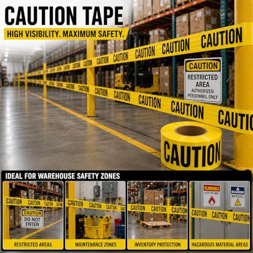 ATERET Premium Yellow Caution Tape 12-Pack 3 inch x 1000 feet, Hazard Safety ...