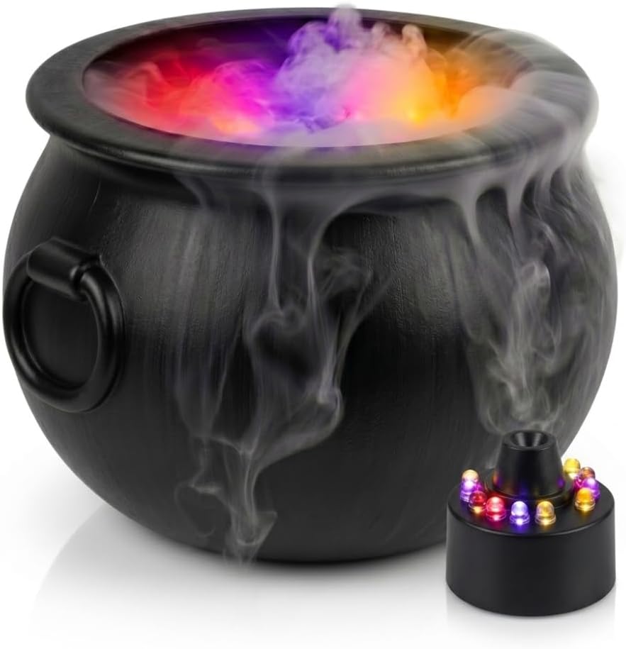 2pc set, 16in Large Black Cauldron w/Mist Maker & Multicolor Fogger