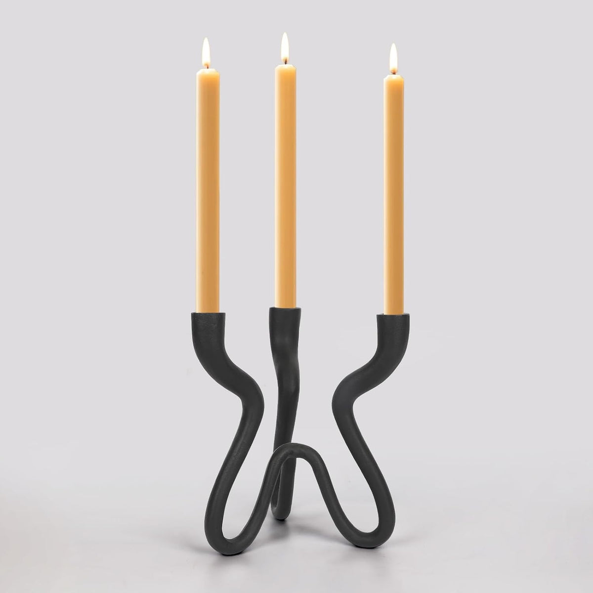 Triple Candle Holder Candelabra - Cast Iron Metal Taper Candlestick Stand wit...