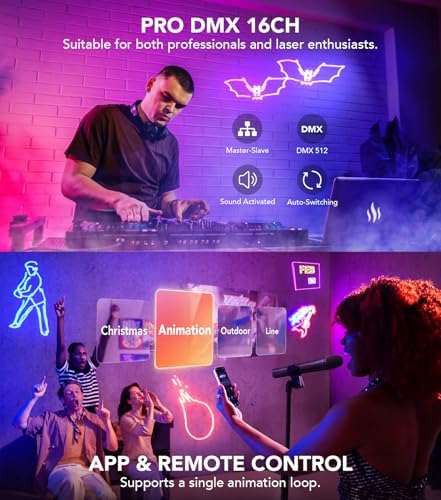 KeoBin App DJ Laser Light, 200+ 3D Animations, Custom Text & Patterns
