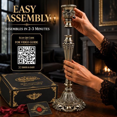 Gothic Victorian Candlesticks 2-Pack Aged Silver Metal Taper Candle Holders