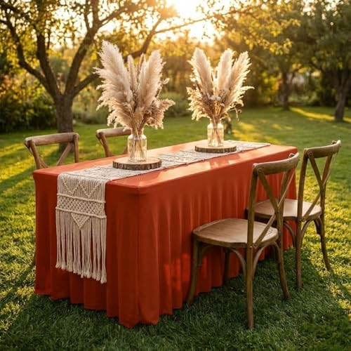 2 Pack Spandex Table Skirts for 8ft Rectangle Tables for Autumn Event