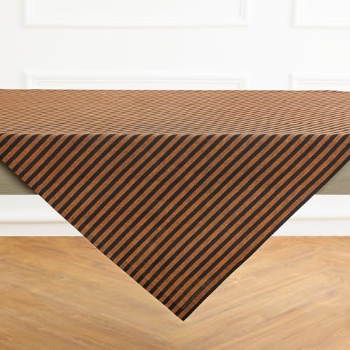 Solino Home 100% Pure Linen Table Cloth, Throw, 52 x 52 in, Pumpkin Striped